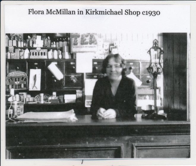 Flora McMillan in Kirkmichael Shop which she ran with her sister Lily, c. 1930.