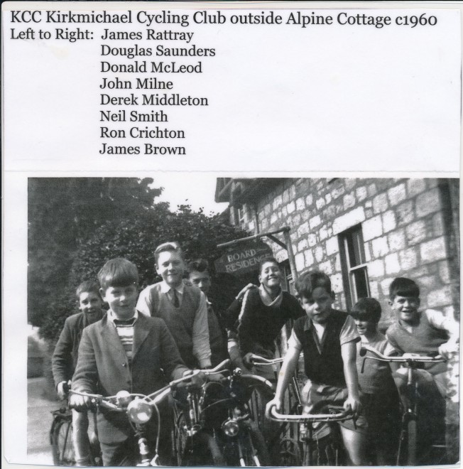 Kirkmichael Cycling Club outside Alpine Cottage, c. 1960.