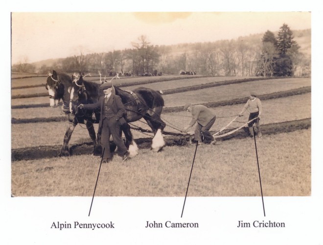 Alpin Pennycook, John Cameron, and Jim Crichton ploughing a field.