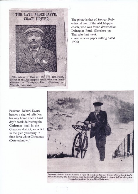Newspaper cut-outs of James Robertson (coach driver) and Robert Stuart (Postman).