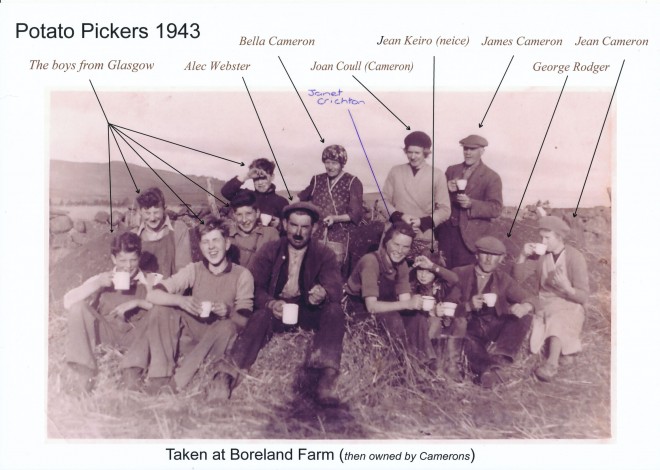 Tattie picking in 1943 at Boreland Farm, Blacklunans.