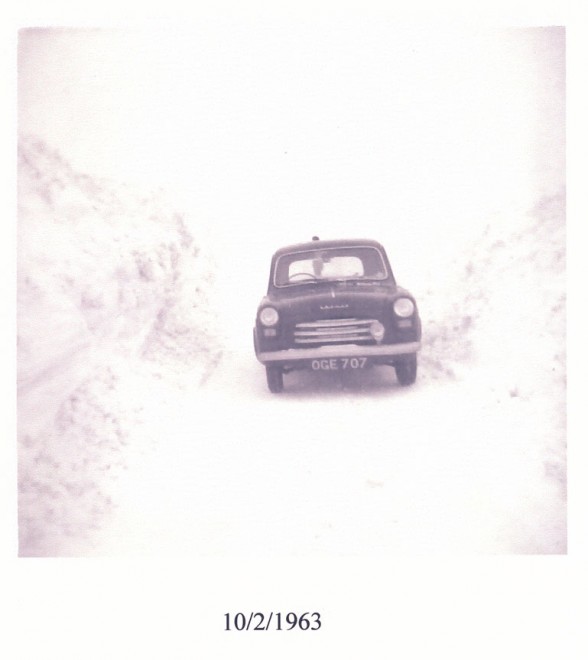 Car in the snow. Possibly belonged to Jock Milne. 1963.