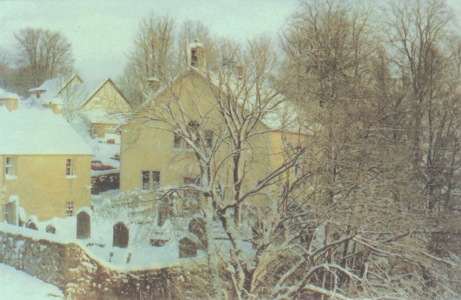 Kikrmichael Kirk and cemetery covered in snow. Date unknown - possibly c. 1980.
