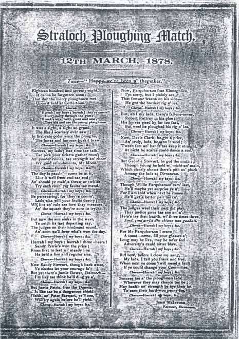 Verse written by John McIntosh, a forester at Dirnanean, commemorating a ploughing match on 12th March 1878.  It is meant to be sung to the tune of 'Happy we've been a' thegether'.  Note:  this image is taken from a photocopy, since location of the original is unknown. 