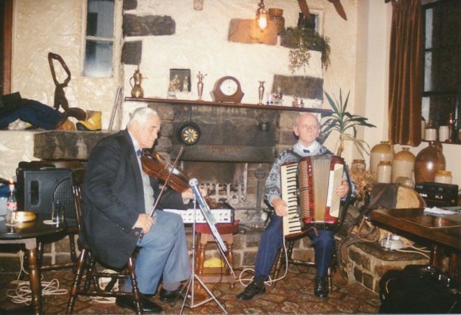 A night of traditional music. Jim Petrie (left, fiddle); Jim Fairweather (right, accordion)
