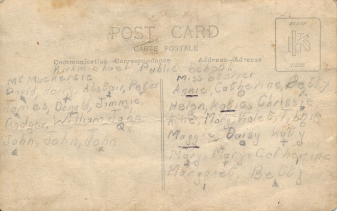 Reverse of picture, showing first names of pupils. 
