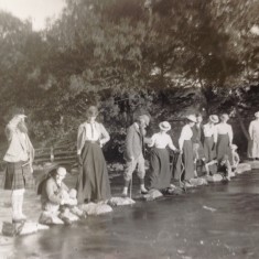 The Constable Family on the stepping stones on the river Ardle