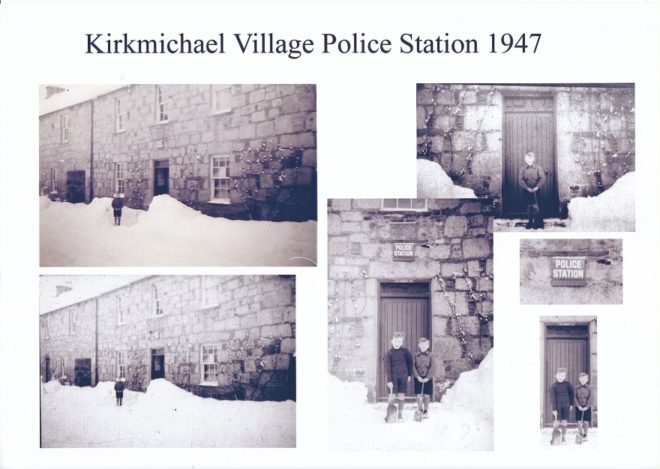 Outside Kirkmichael Police Station 1947. Alistair Ferguson the Policemans son & his next door neighbour Roy Gordon