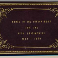 Cover of Patrick Keir testimonial Cover of Patrick Keir testimonial to which the Shaw males contributed