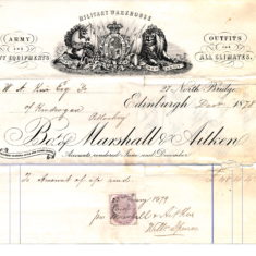 receipt from outfitters Outfitters bill paid by his father after he had left on his travels. £48 in 1879 would be £6003.92 in 2020.