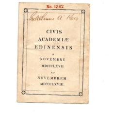 Edin uni. attendance 1867-1868 Certificate